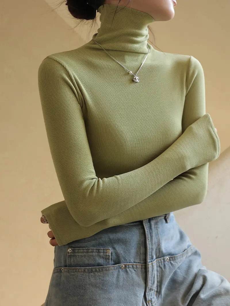 Women's High Collar German Velvet Shirt White Autumn Winter - Image 10