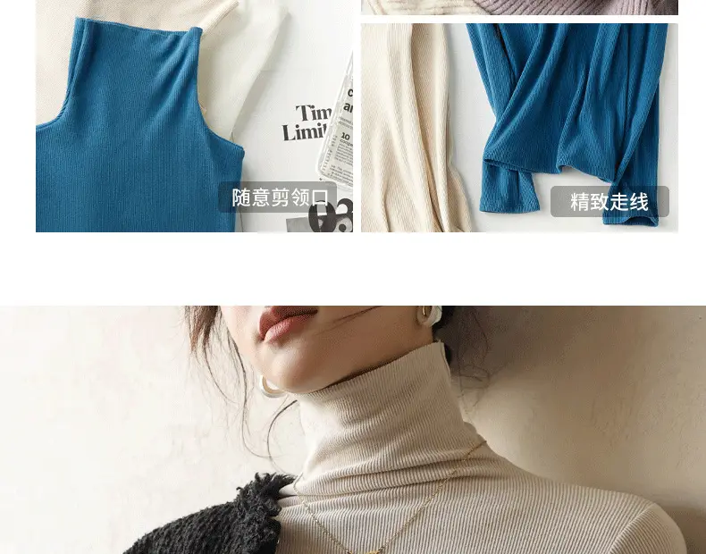 Women's High Collar German Velvet Shirt White Autumn Winter — feature 15