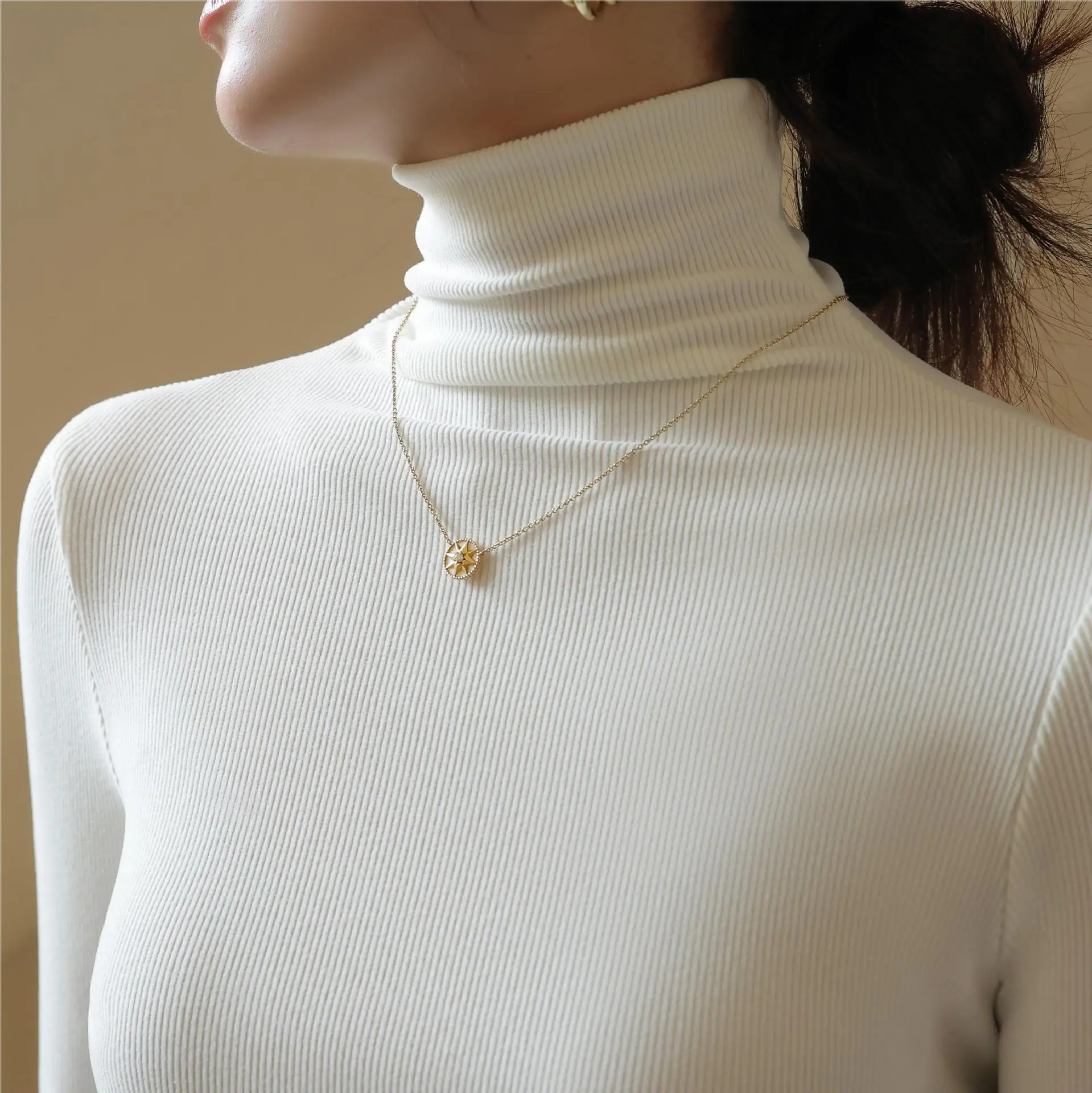 Women's High Collar German Velvet Shirt White Autumn Winter - Image 2