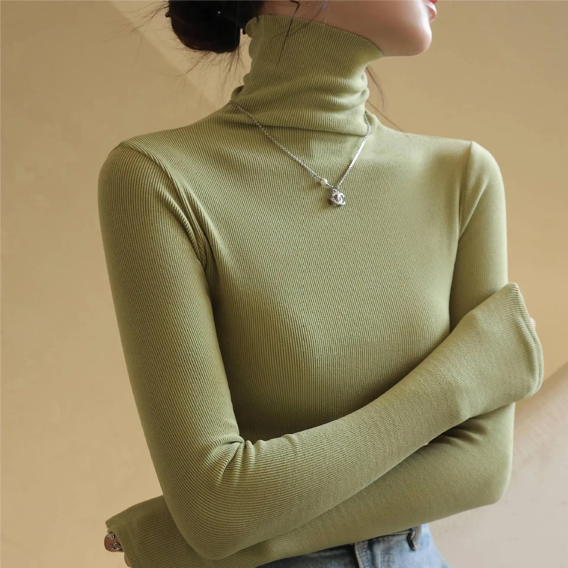 Women's High Collar German Velvet Shirt White Autumn Winter - Image 7
