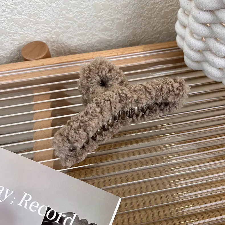 Black Wool Hair Clip for Women 14cm Winter Warm