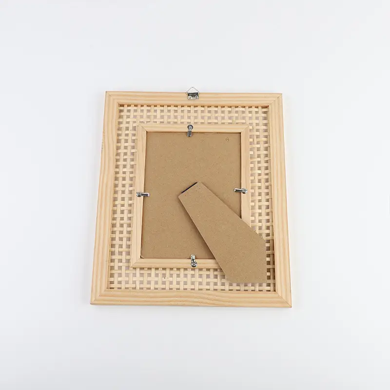 Nordic Style Pine Wood Photo Frame, Handmade Bamboo Woven Rectangular Picture Frame, Home Wall Hanging Decoration, Bedside Table Photo Frame