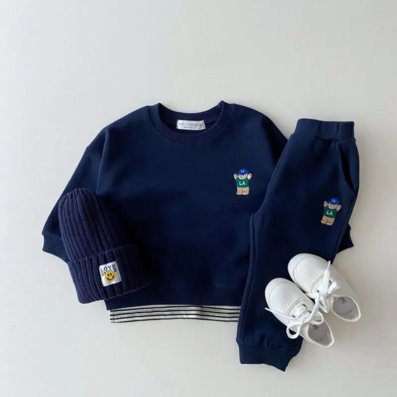 Kids Korean Style Green Sweatshirt Set with Beanie & Slippers