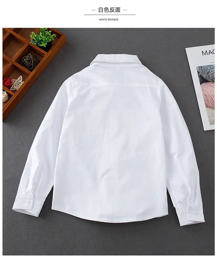 100% Pure Cotton Boys White Long Sleeve Collared Shirt — feature 10