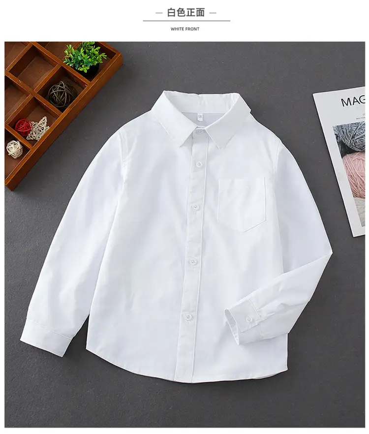 100% Pure Cotton Boys White Long Sleeve Collared Shirt — feature 9