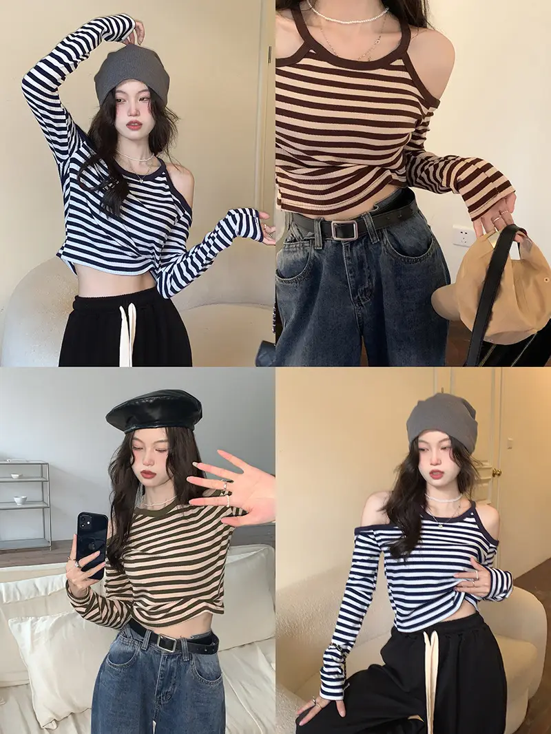 Women Striped Long Sleeve T-Shirt 2025 Autumn — feature 1