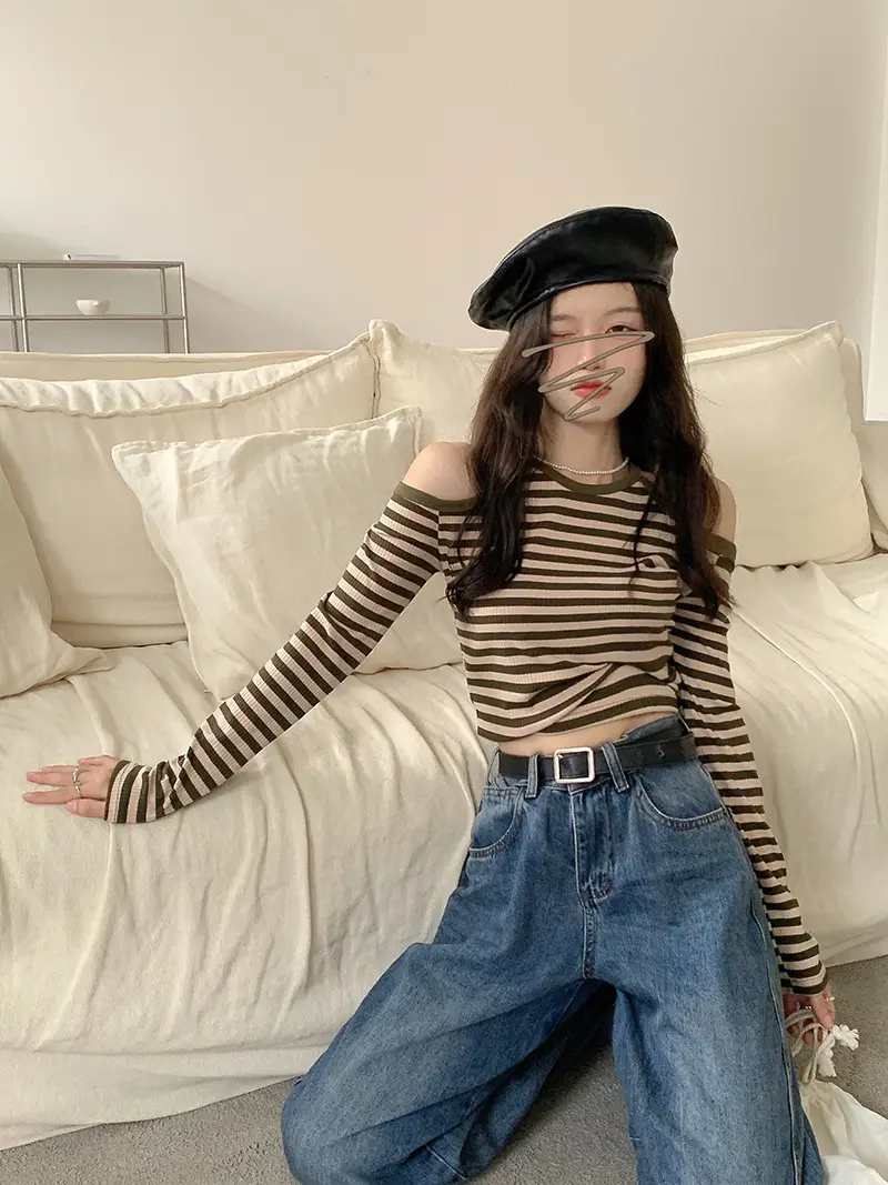 Women Striped Long Sleeve T-Shirt 2025 Autumn — feature 10