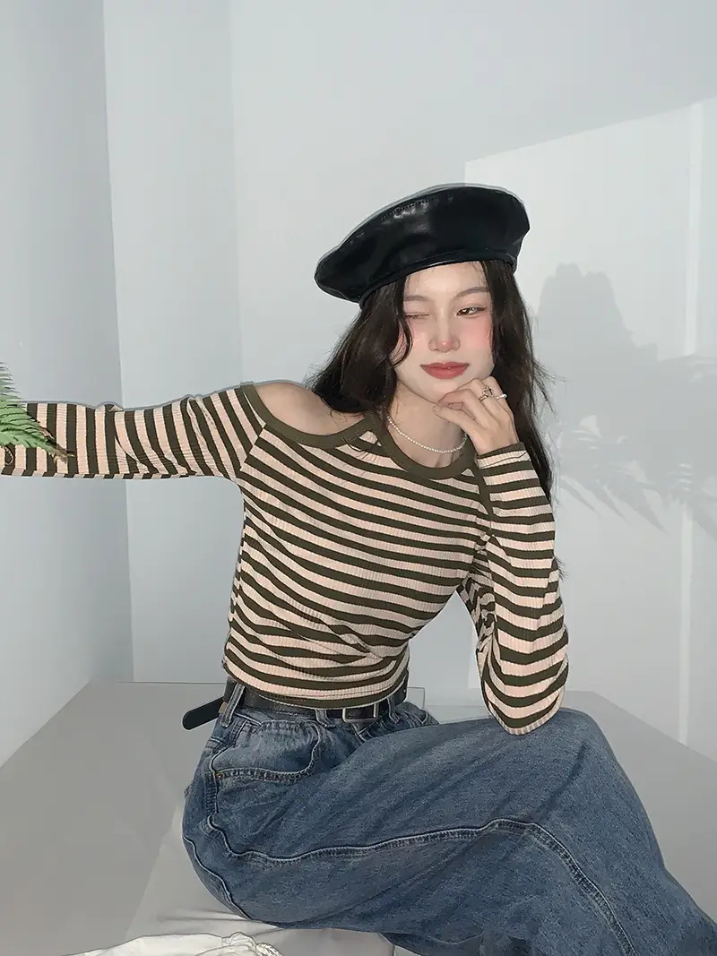 Women Striped Long Sleeve T-Shirt 2025 Autumn — feature 11