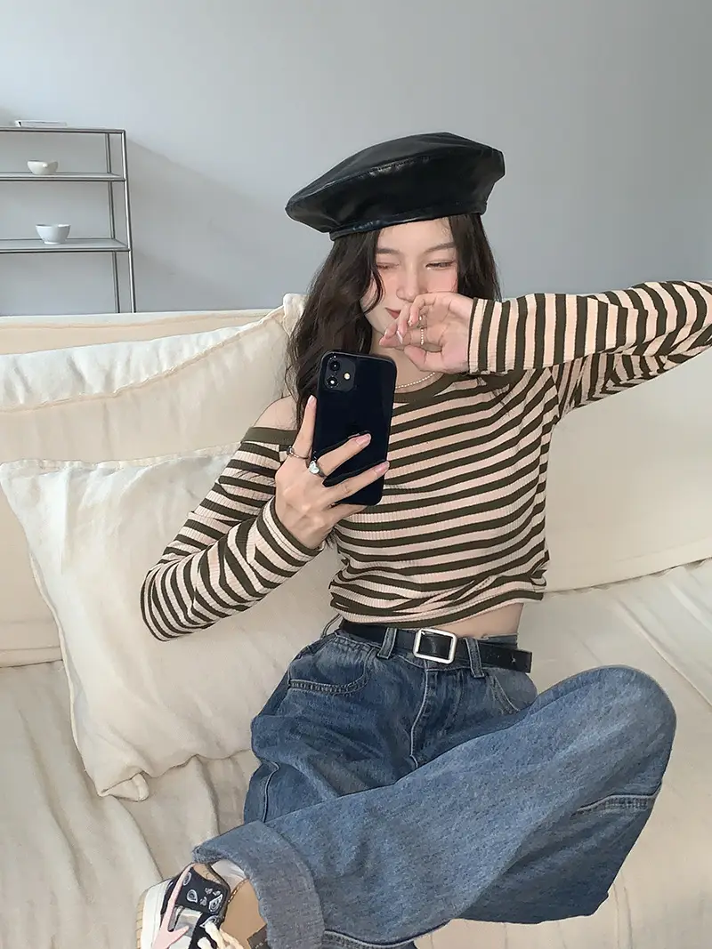 Women Striped Long Sleeve T-Shirt 2025 Autumn — feature 12
