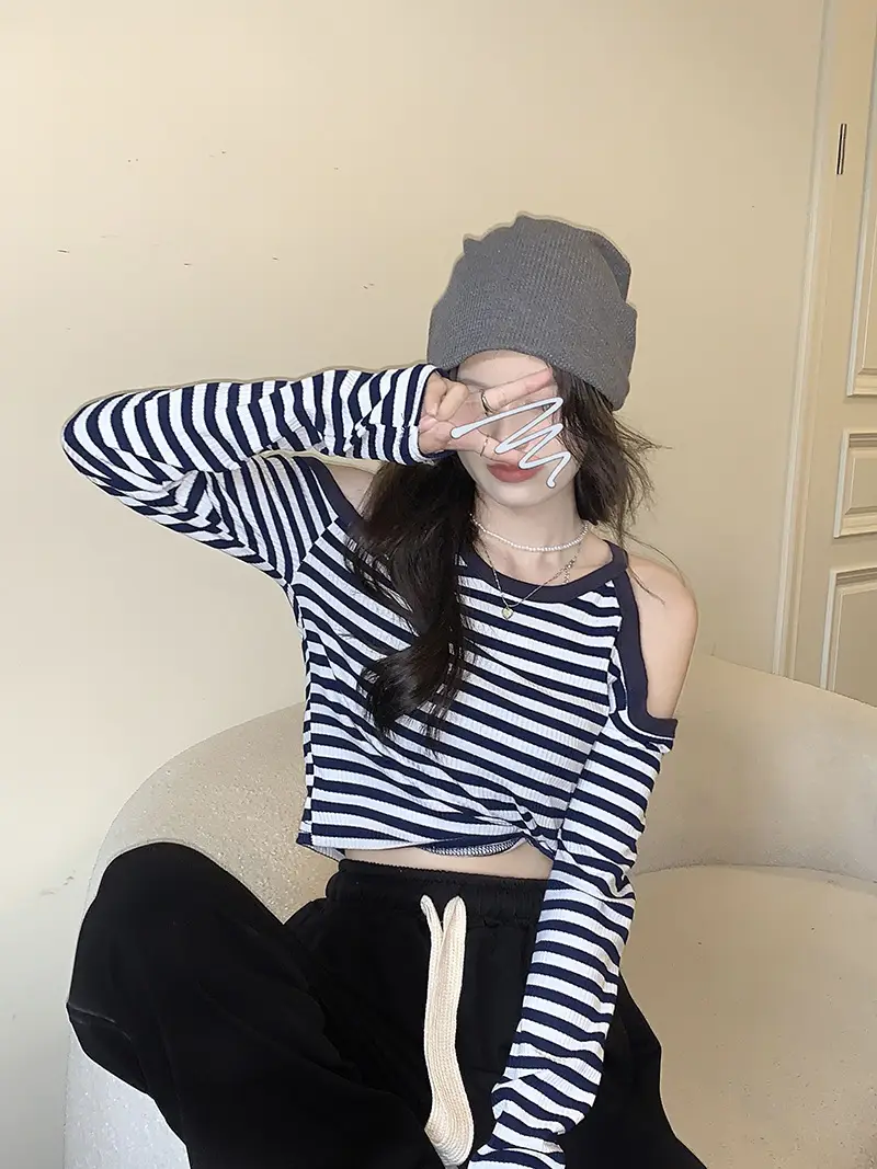 Women Striped Long Sleeve T-Shirt 2025 Autumn — feature 16