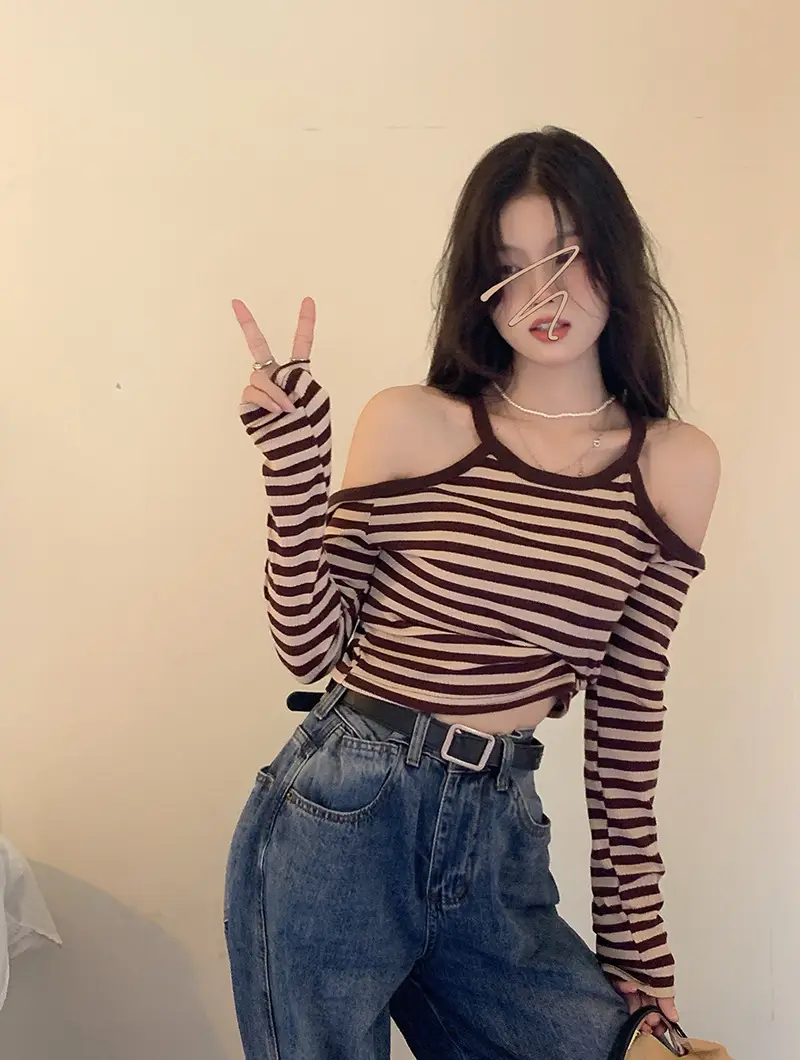 Women Striped Long Sleeve T-Shirt 2025 Autumn — feature 5