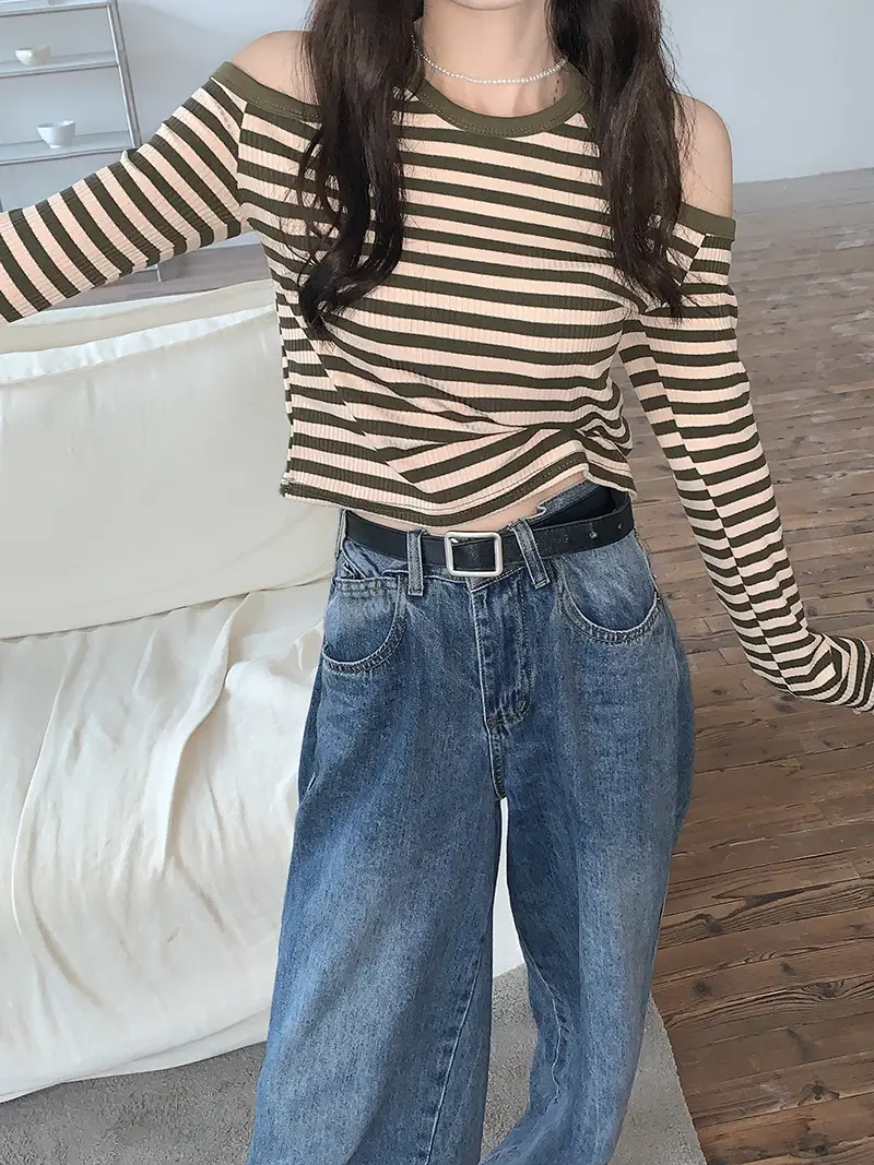 Women Striped Long Sleeve T-Shirt 2025 Autumn — feature 9