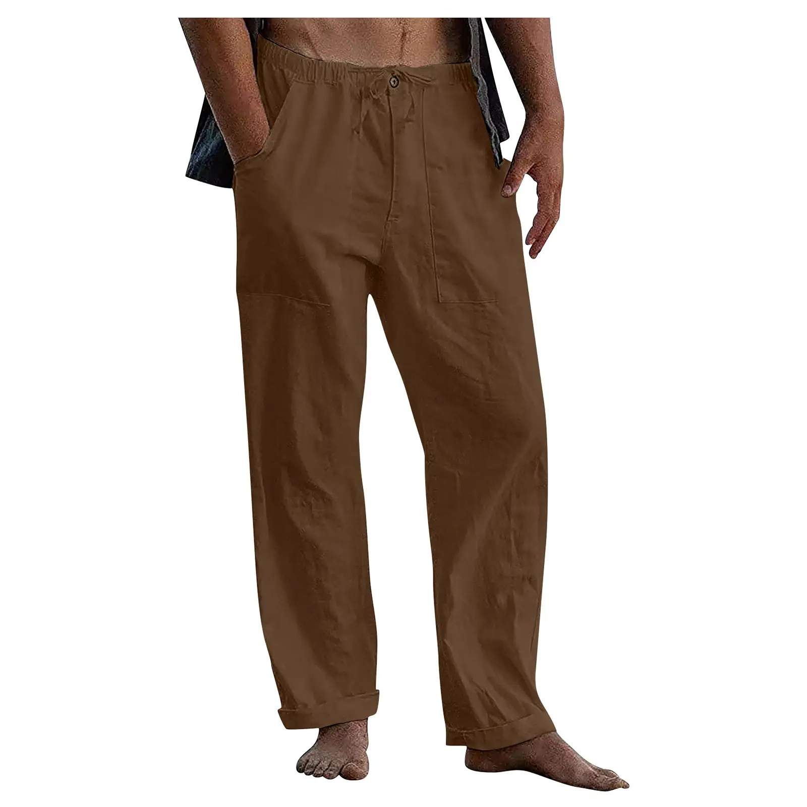 Men Linen Trousers Yoga Beach Loose Summer Waist Drawstring - Image 16
