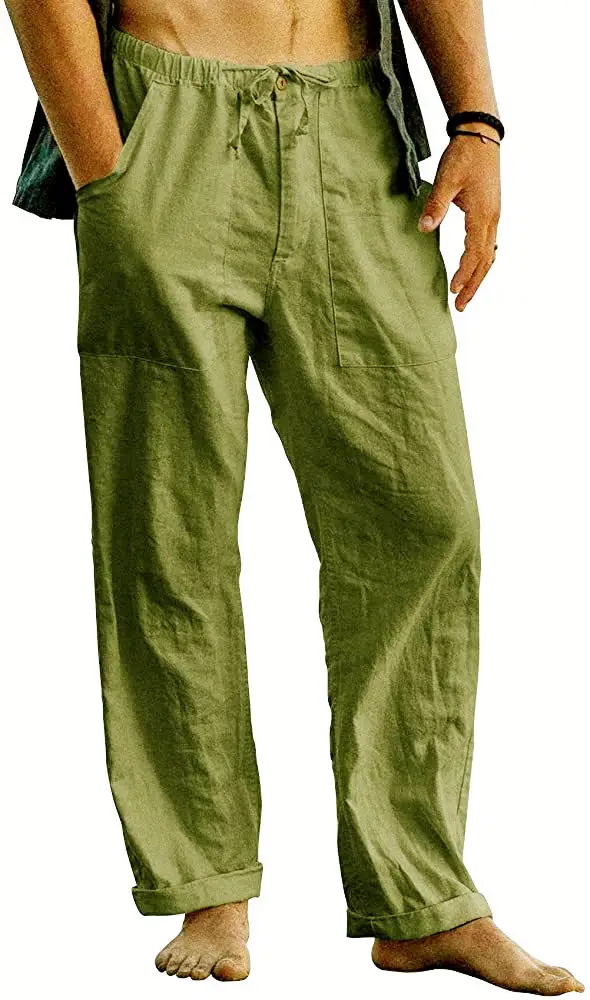 Men Linen Trousers Yoga Beach Loose Summer Waist Drawstring - Image 17