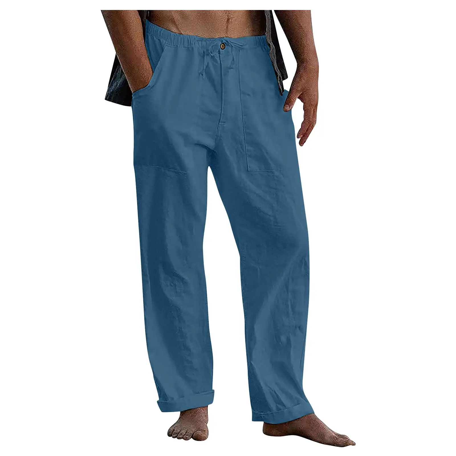 Men Linen Trousers Yoga Beach Loose Summer Waist Drawstring - Image 19