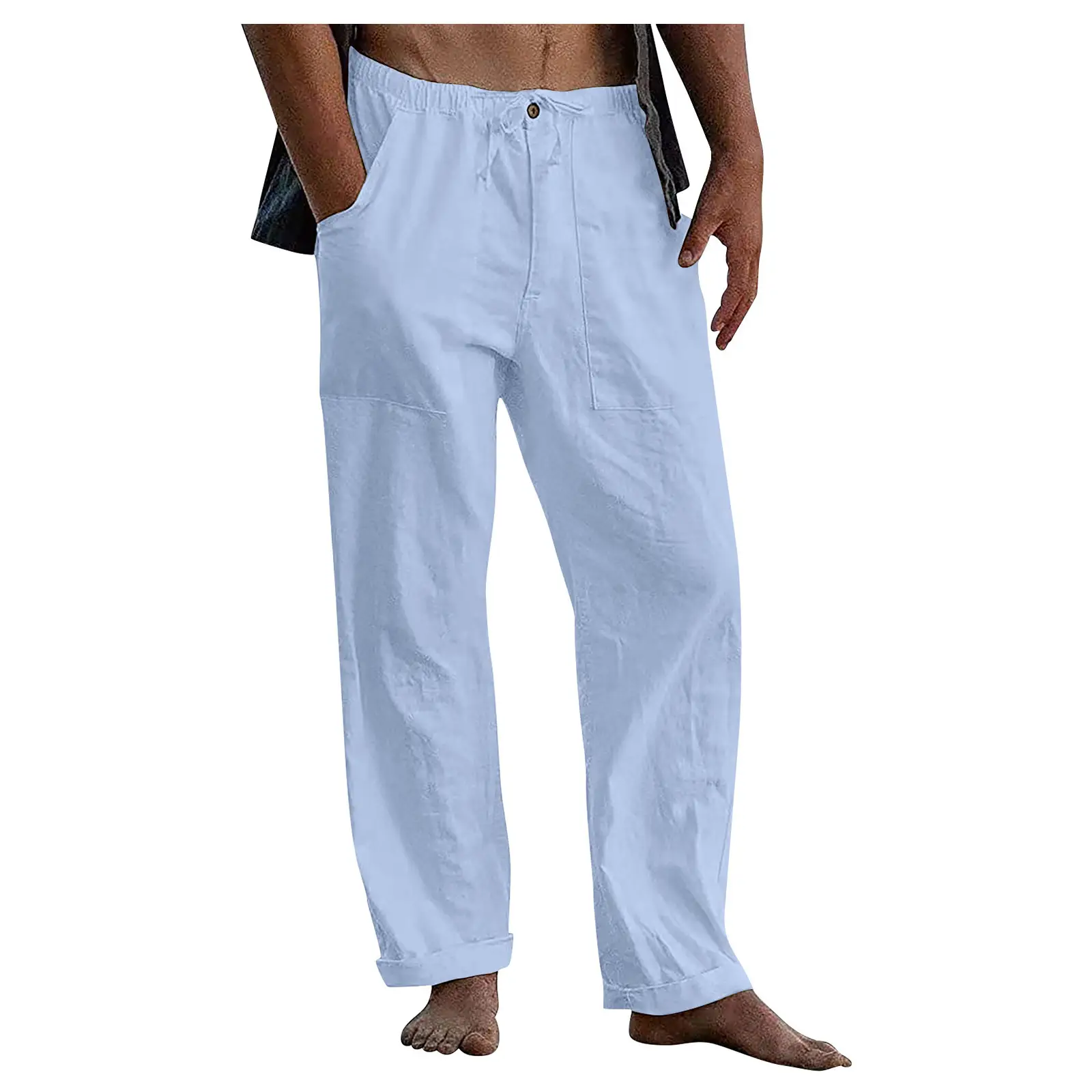 Men Linen Trousers Yoga Beach Loose Summer Waist Drawstring - Image 11