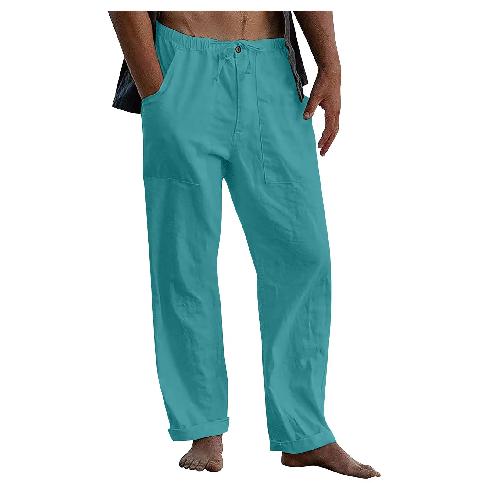 Men Linen Trousers Yoga Beach Loose Summer Waist Drawstring - Image 12