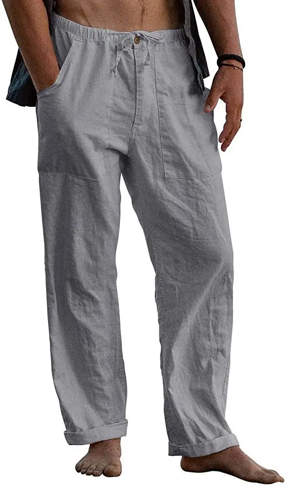Men Linen Trousers Yoga Beach Loose Summer Waist Drawstring - Image 5