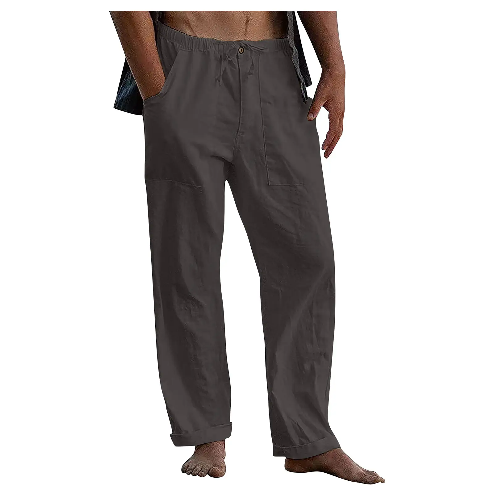 Men Linen Trousers Yoga Beach Loose Summer Waist Drawstring - Image 6