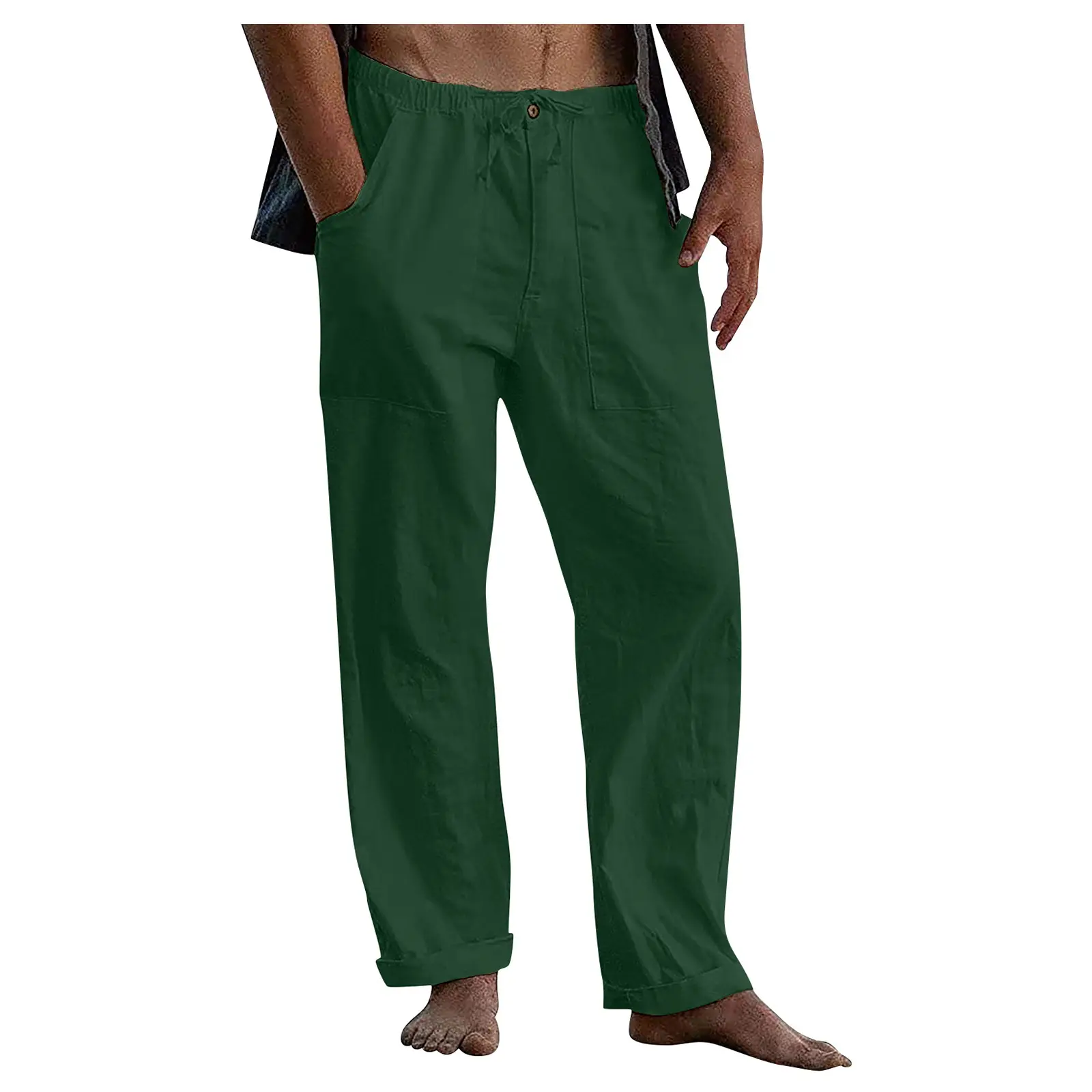 Men Linen Trousers Yoga Beach Loose Summer Waist Drawstring - Image 7