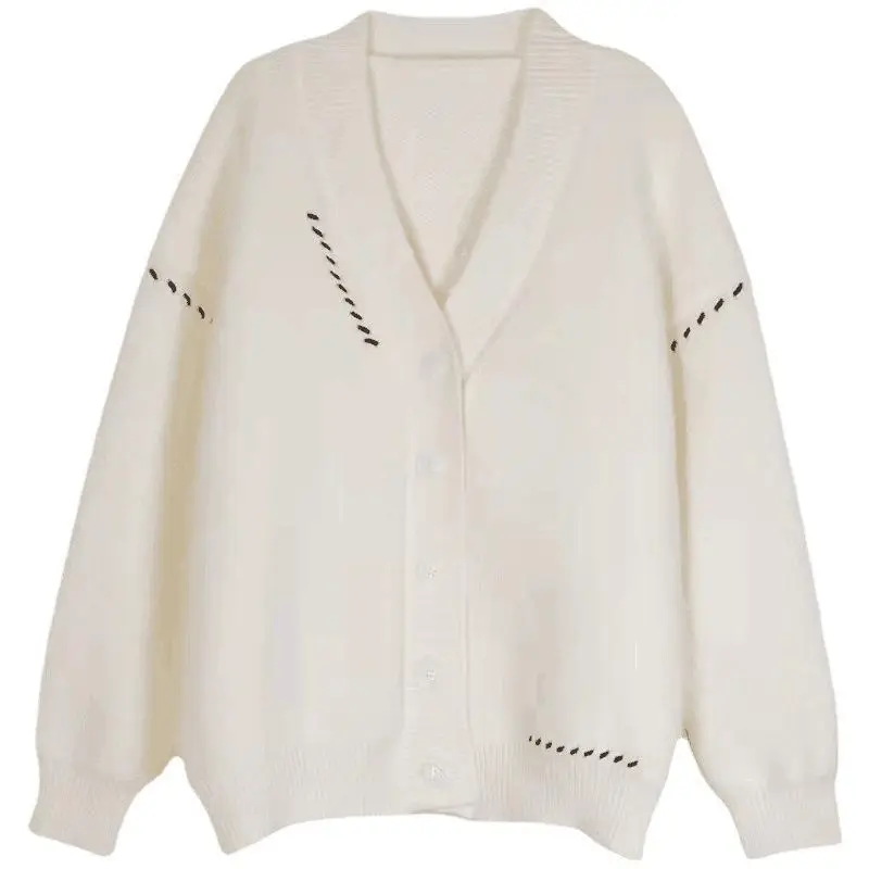 Women V-neck Sweater Coat Black All-match College Style