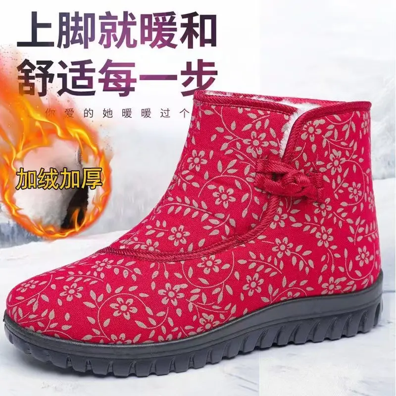 New Winter Old Beijing Cloth Shoes Women's Cotton Slippers High-top fleece-lined Thickened Chinese Knot Printed Cotton Shoes Comfortable Non-slip - Image 6