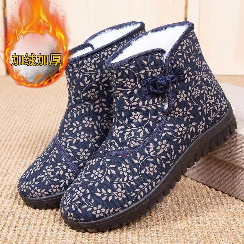 New Winter Old Beijing Cloth Shoes Women's Cotton Slippers High-top fleece-lined Thickened Chinese Knot Printed Cotton Shoes Comfortable Non-slip - Image 7