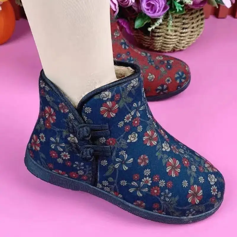 New Winter Old Beijing Cloth Shoes Women's Cotton Slippers High-top fleece-lined Thickened Chinese Knot Printed Cotton Shoes Comfortable Non-slip - Image 3