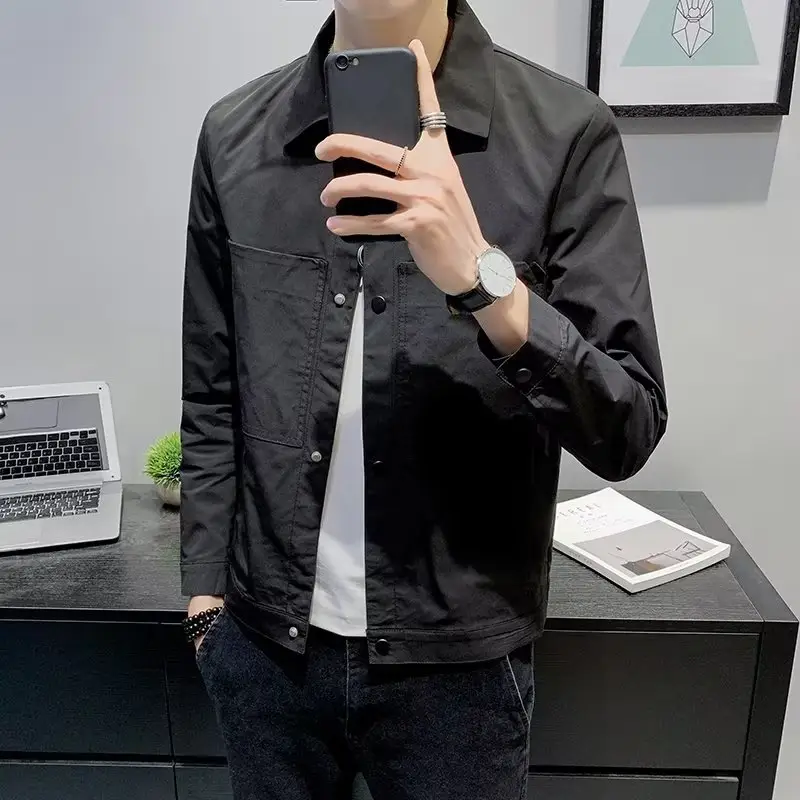 Men's Black Slim Fit Korean Style Jacket - Image 4