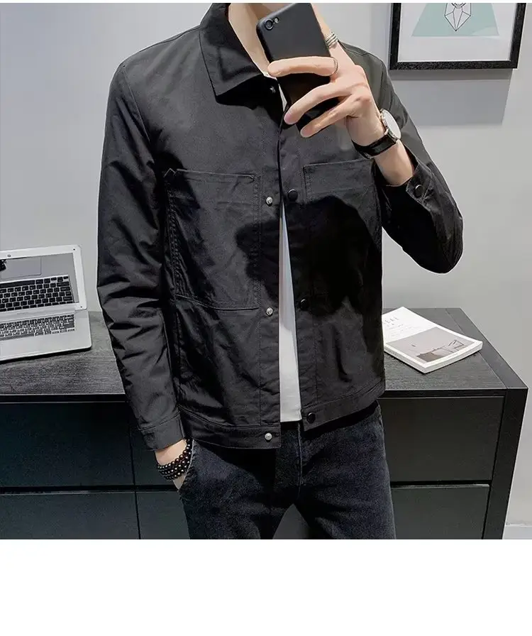 Men's Black Slim Fit Korean Style Jacket — feature 10