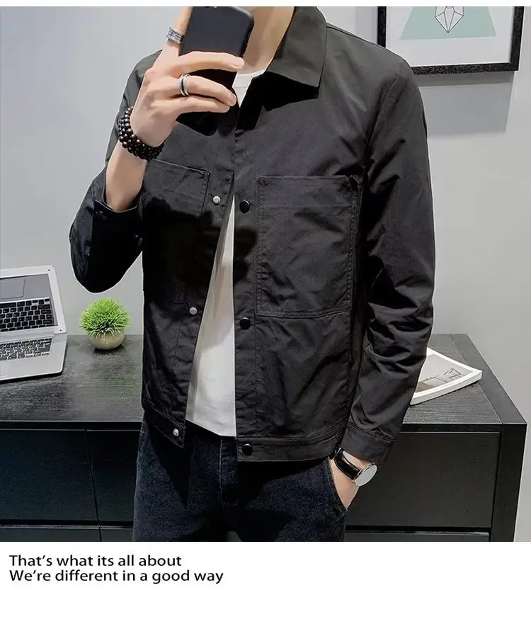 Men's Black Slim Fit Korean Style Jacket — feature 11