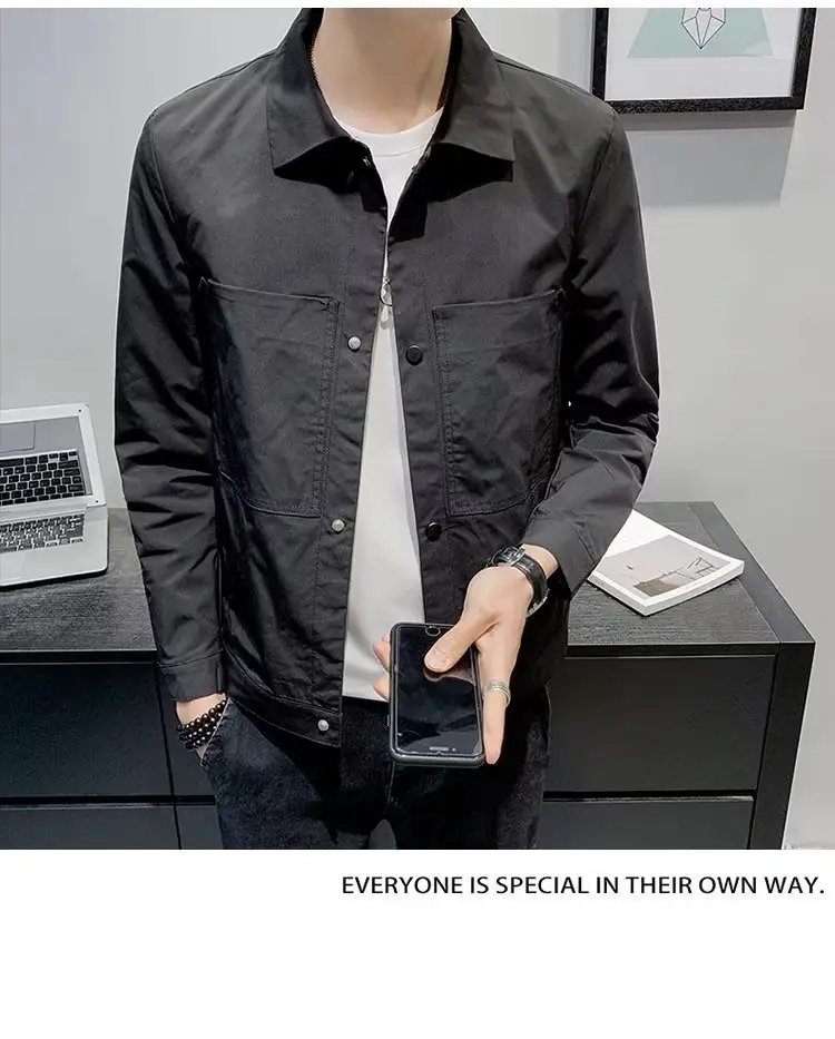 Men's Black Slim Fit Korean Style Jacket — feature 9