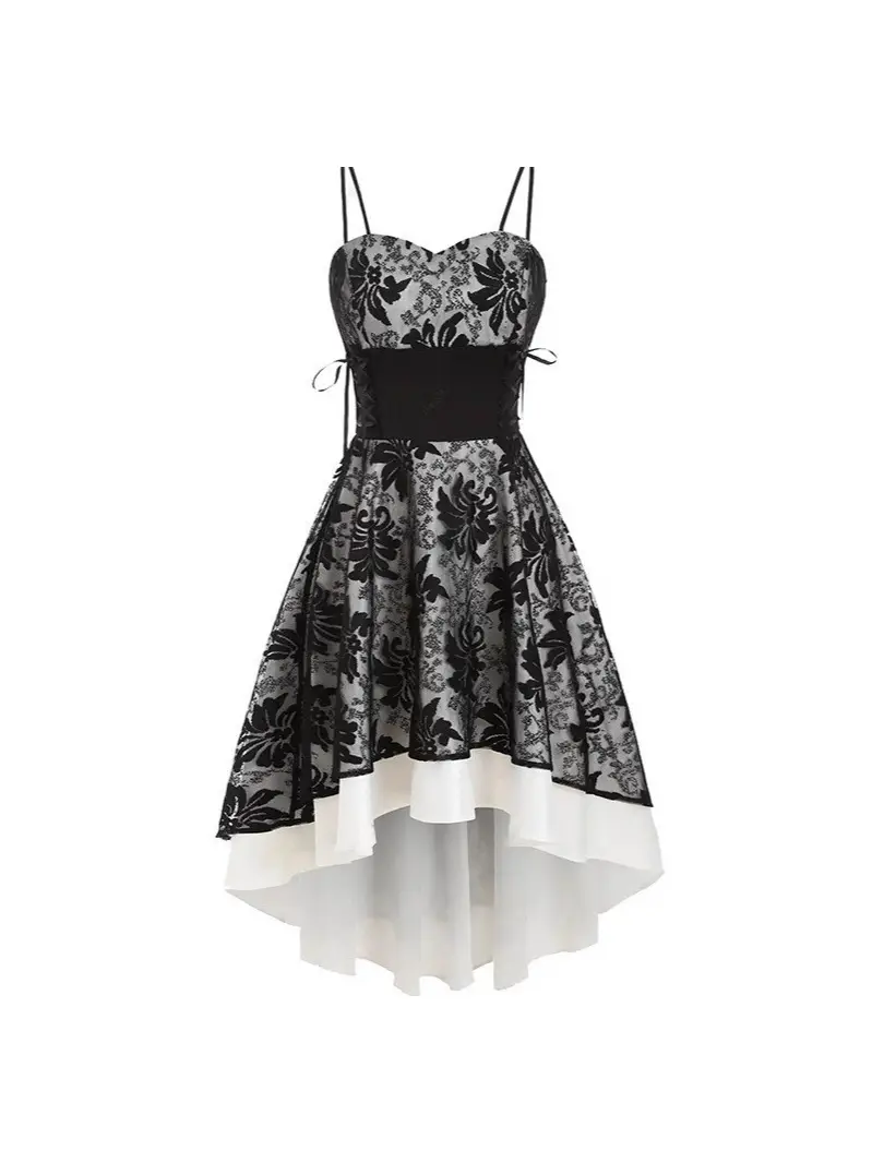 Black Floral Fishtail Lace Dress for Women - Image 7