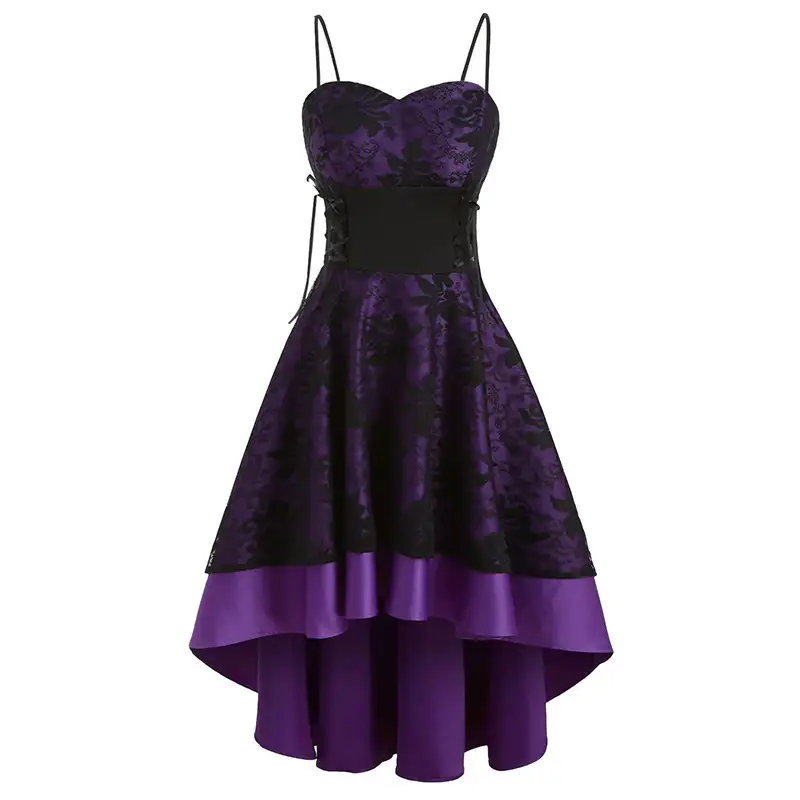Black Floral Fishtail Lace Dress for Women - Image 3