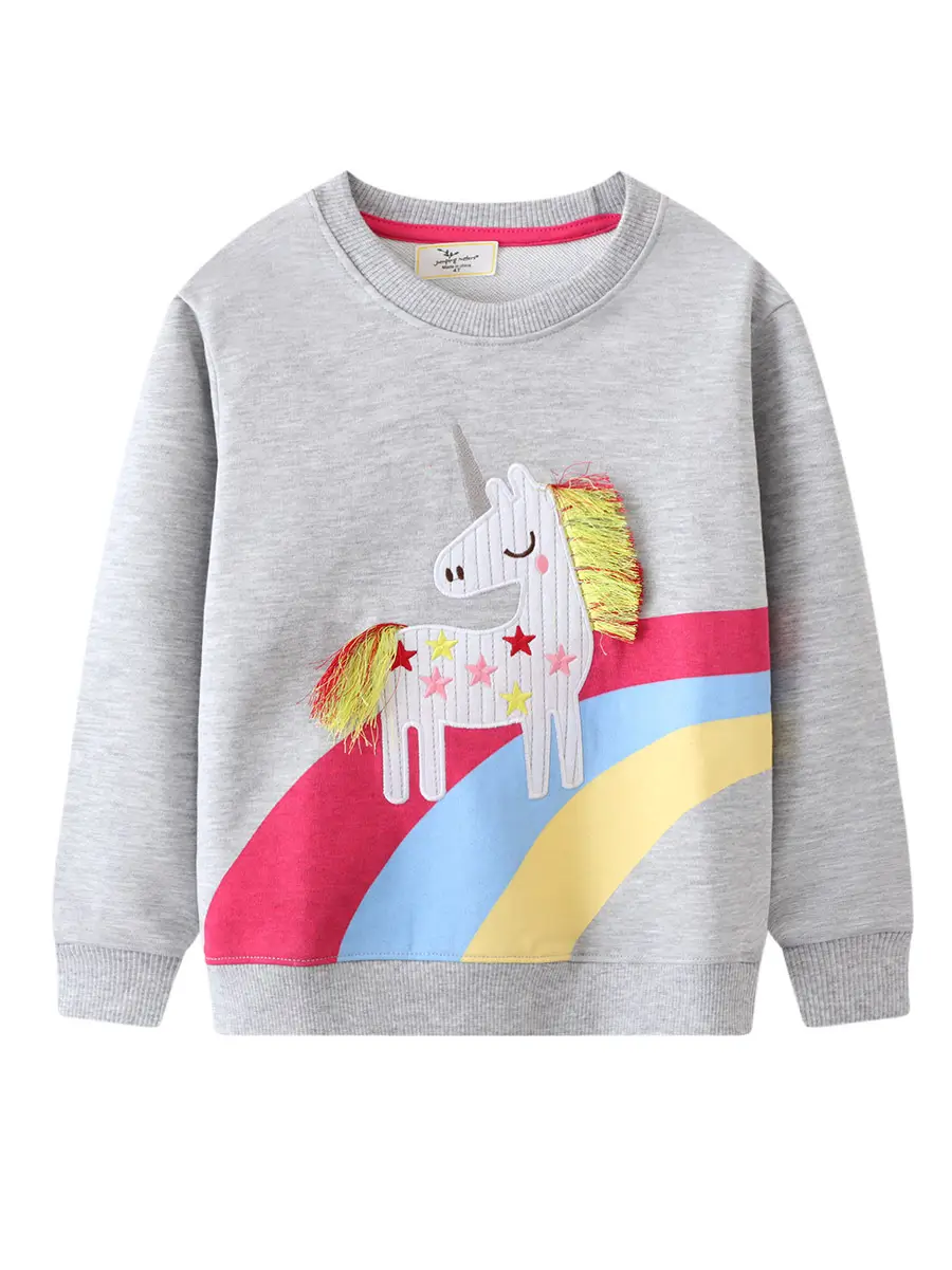 Girls Cartoon Unicorn Sweatshirt Grey Autumn - Image 7