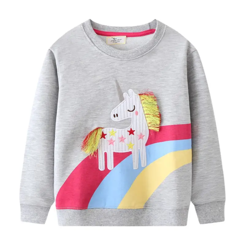 Girls Cartoon Unicorn Sweatshirt Grey Autumn - Image 2