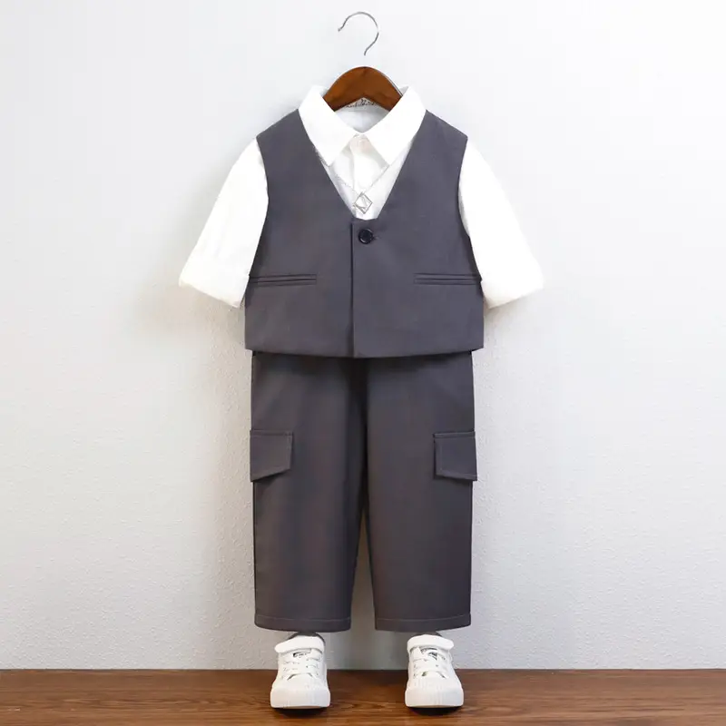 White Gentleman Vest Two-Piece Suit for Boys 2024 - Image 3