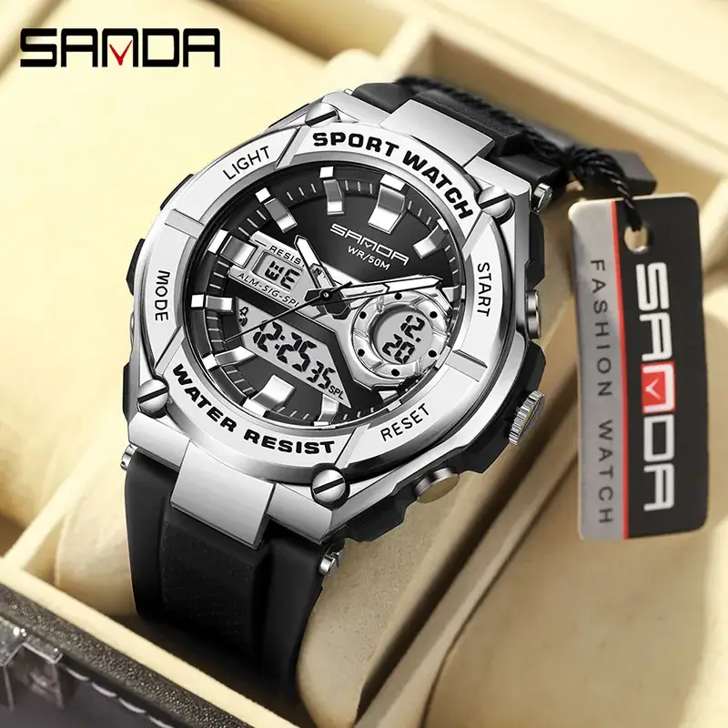 Sanda Source Gold Digital Sports Watch with Water Resistant Design