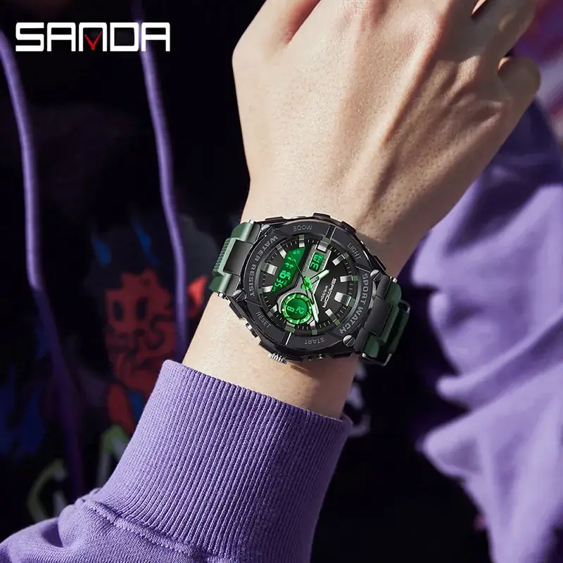 Sanda Source Gold Digital Sports Watch with Water Resistant Design