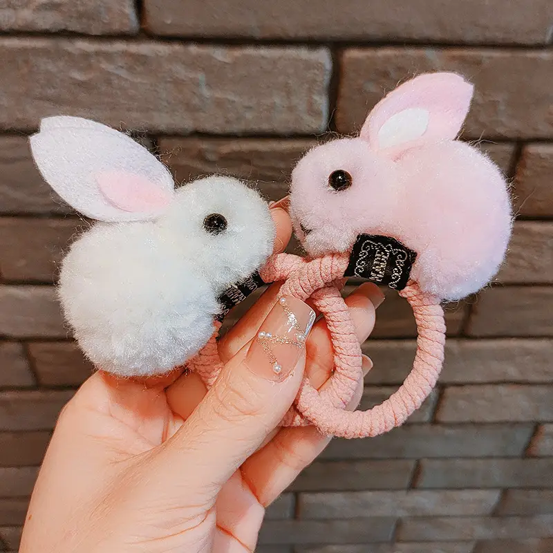Plush Rabbit Ears Hair Ring for Girls - Image 9