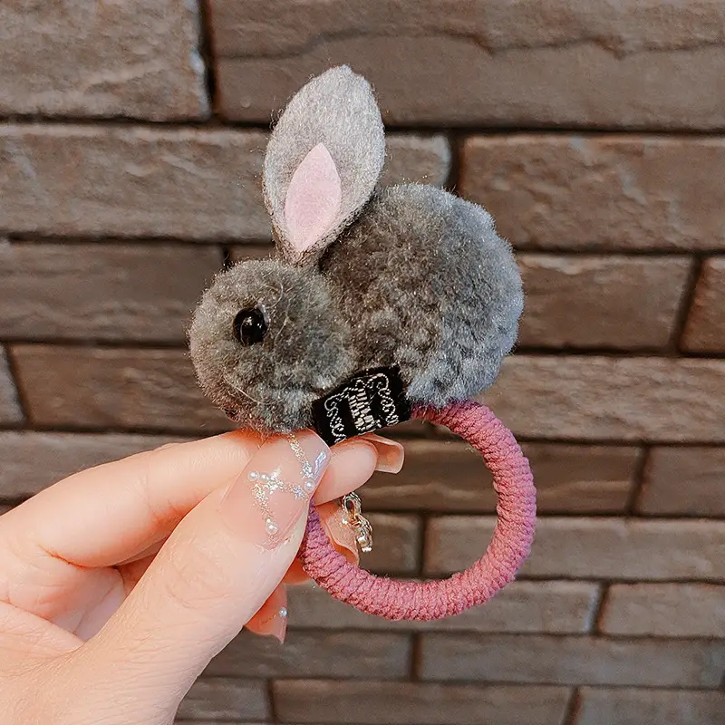 Plush Rabbit Ears Hair Ring for Girls - Image 2