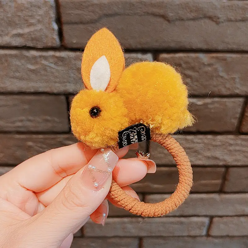 Plush Rabbit Ears Hair Ring for Girls - Image 4
