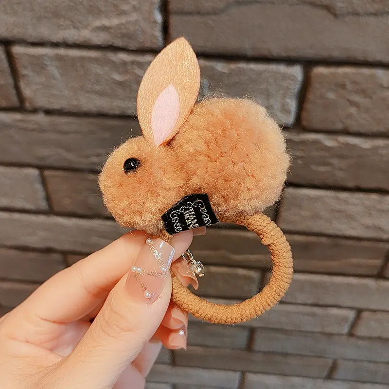 Plush Rabbit Ears Hair Ring for Girls - Image 5