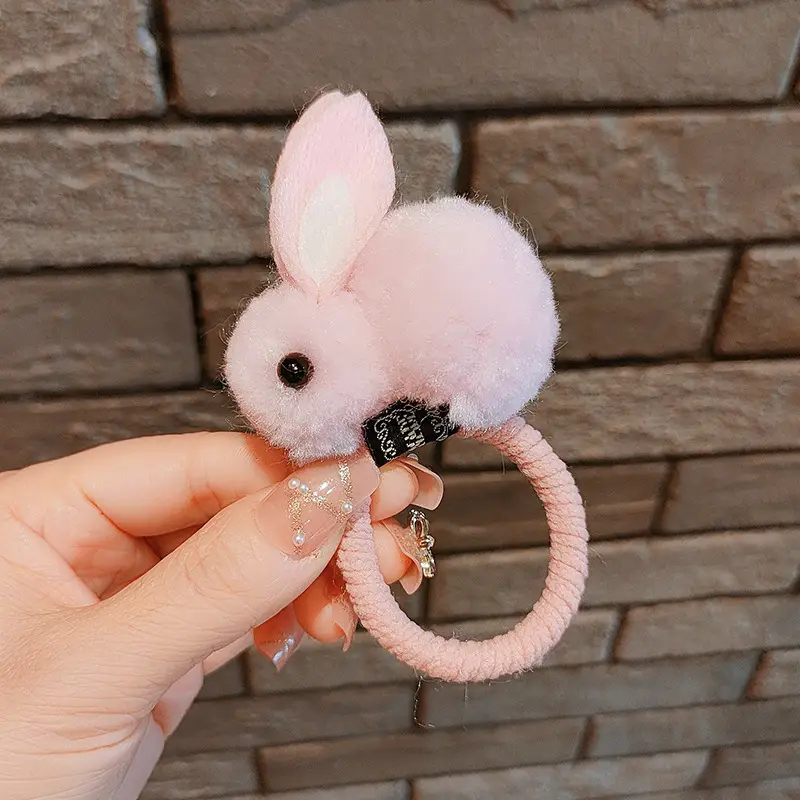 Plush Rabbit Ears Hair Ring for Girls - Image 7