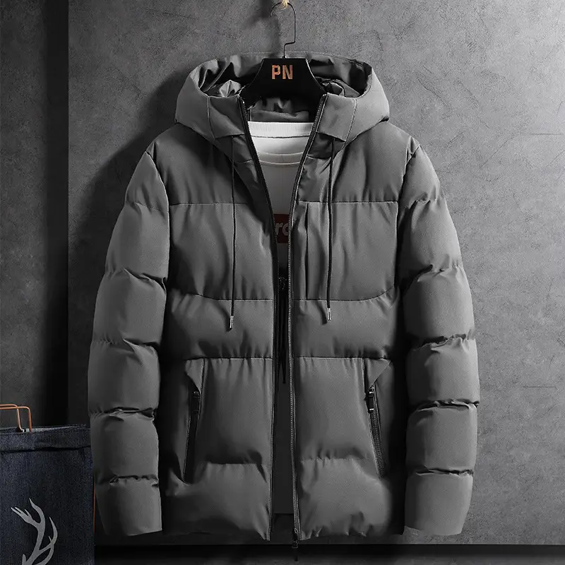 Men Hooded Puffer Coat Blue Winter Cotton Padded