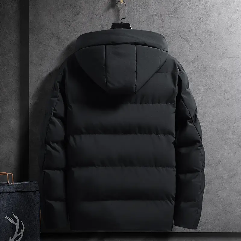 Men Hooded Puffer Coat Blue Winter Cotton Padded