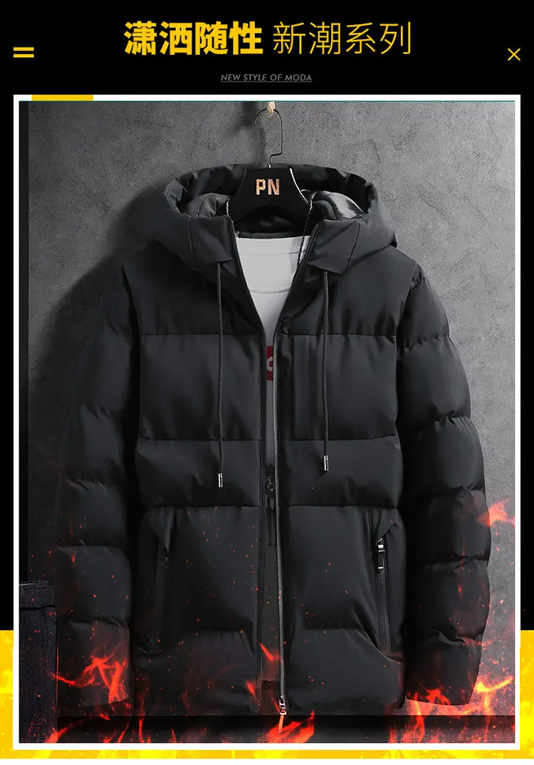 Men Hooded Puffer Coat Blue Winter Cotton Padded — feature 1