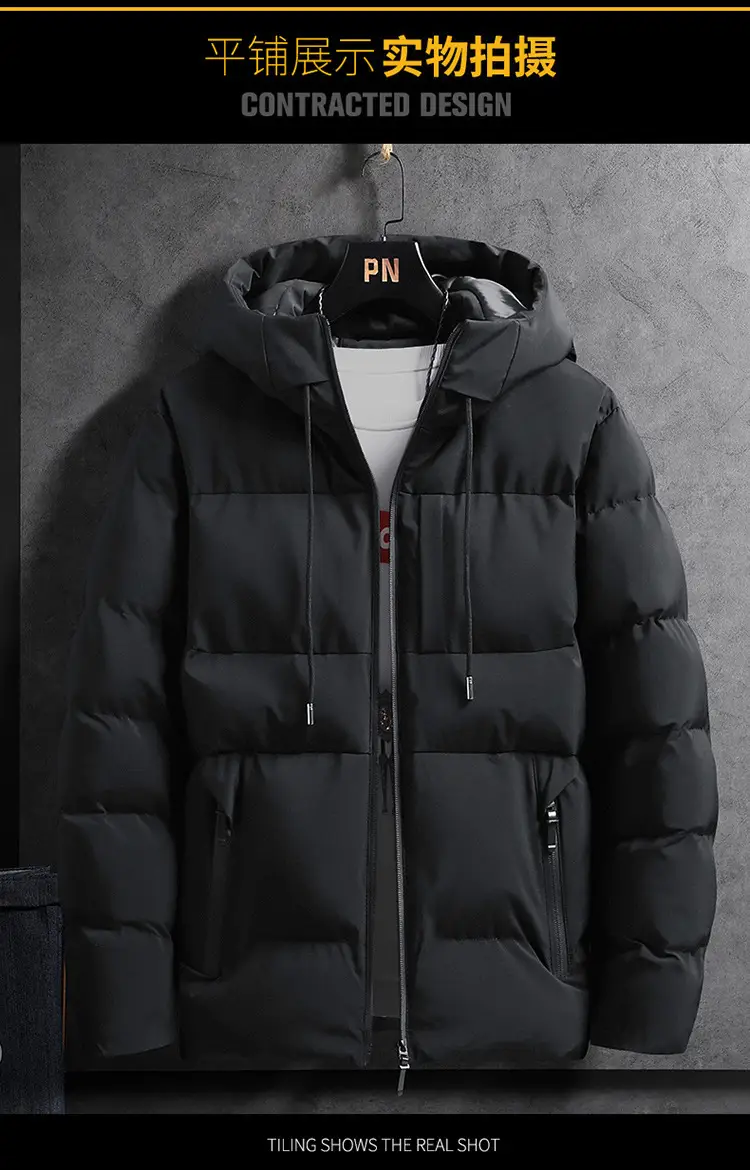 Men Hooded Puffer Coat Blue Winter Cotton Padded — feature 10