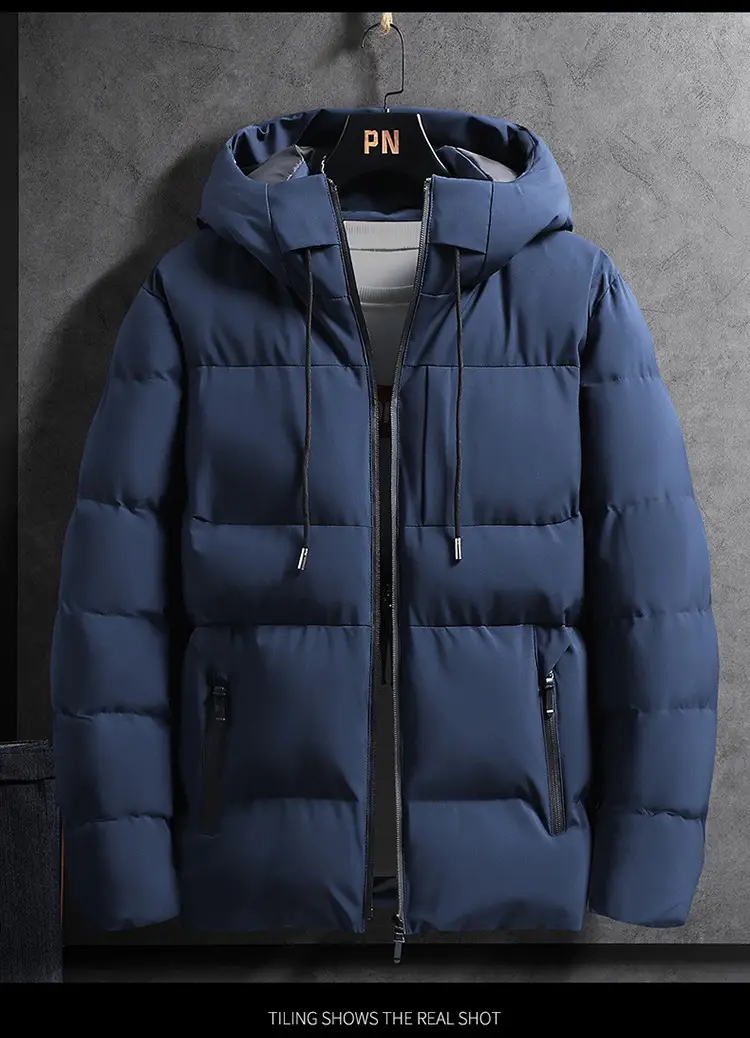 Men Hooded Puffer Coat Blue Winter Cotton Padded — feature 11