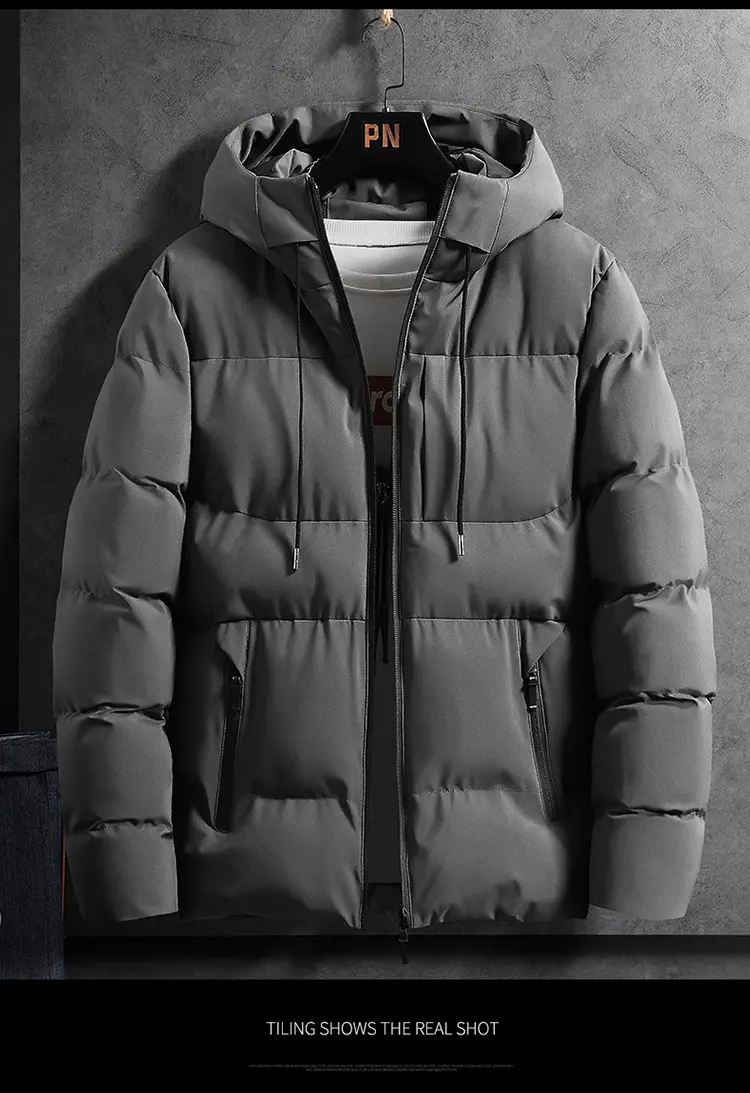 Men Hooded Puffer Coat Blue Winter Cotton Padded — feature 12